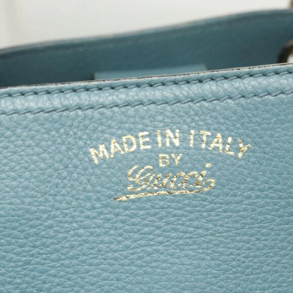 GUCCI Bamboo Hand Bag Leather 2way Blue Silver 336032 Auth 121645 - Picture 14 of 16